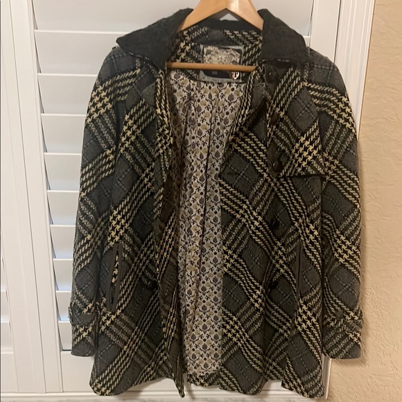 Free People Black and Beige Jacket Coat with Hood - Picture 1 of 4
